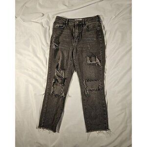 PacSun Faded Black Distressed Ripped High Rise Straight Jeans Size 24 Zippered